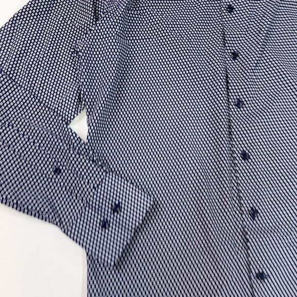 Peter Millar Button Up Shirt Mens Medium Navy White Geometric Long Sleeves - Picture 2 of 12
